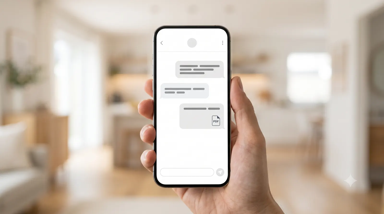 An AI concierge on a phone instantly answering a buyer's document question grounded in the property's uploaded files