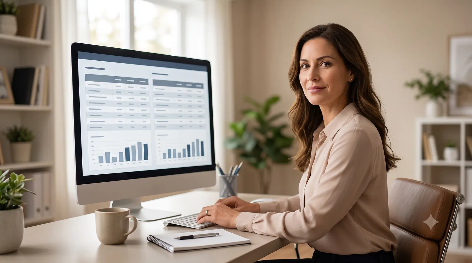 A listing agent calmly reviewing multiple offers on a home in an organized digital dashboard