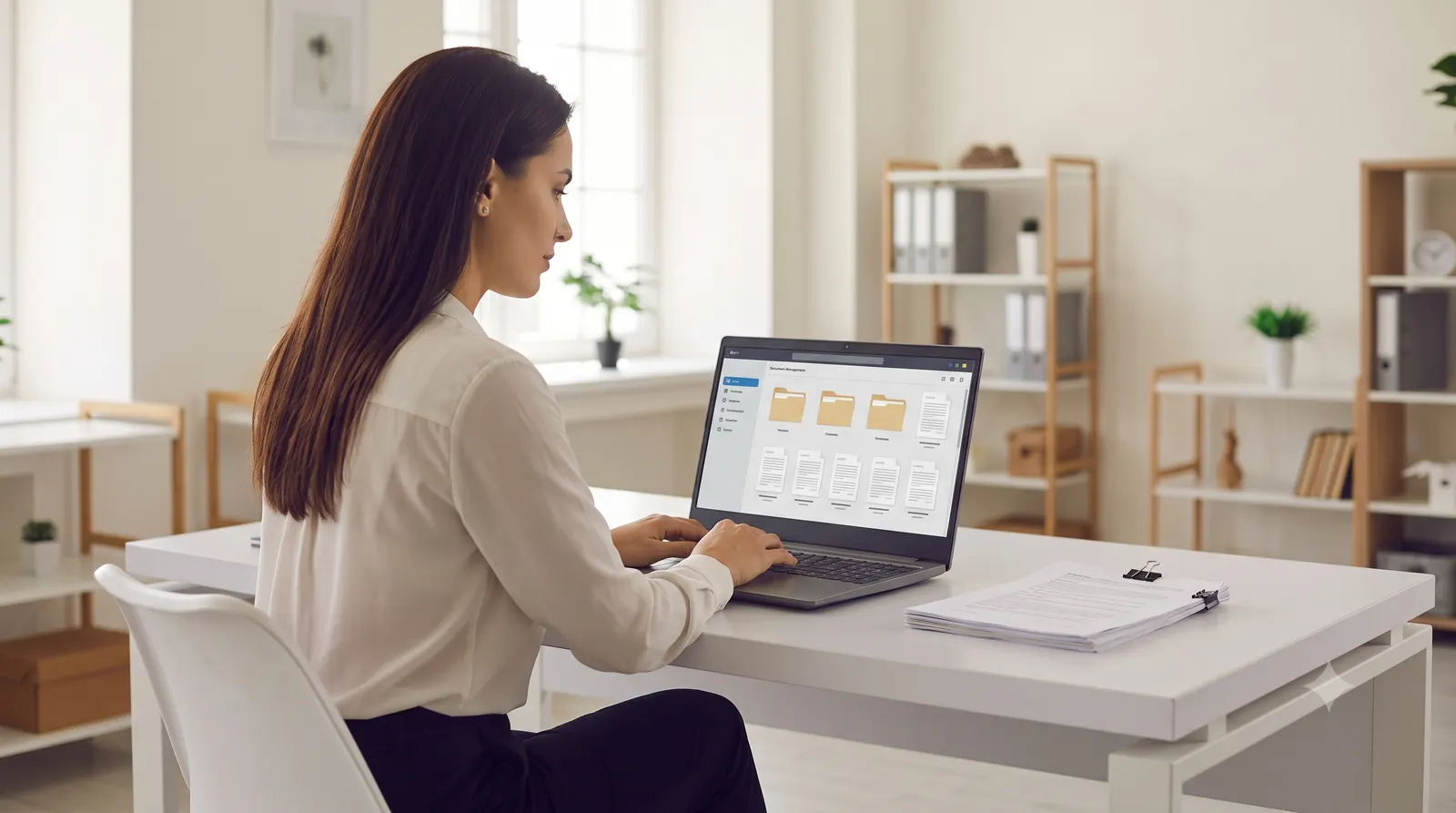 A listing agent calmly managing real estate documents and disclosures in an organized digital system