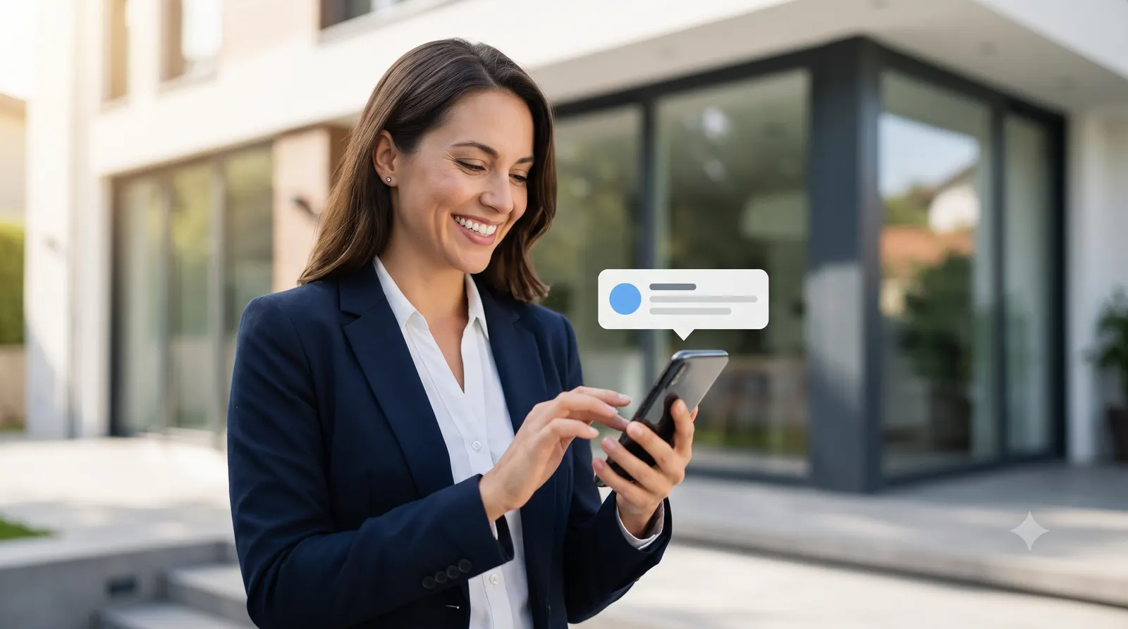 A real estate agent responding instantly to a new buyer lead on a smartphone