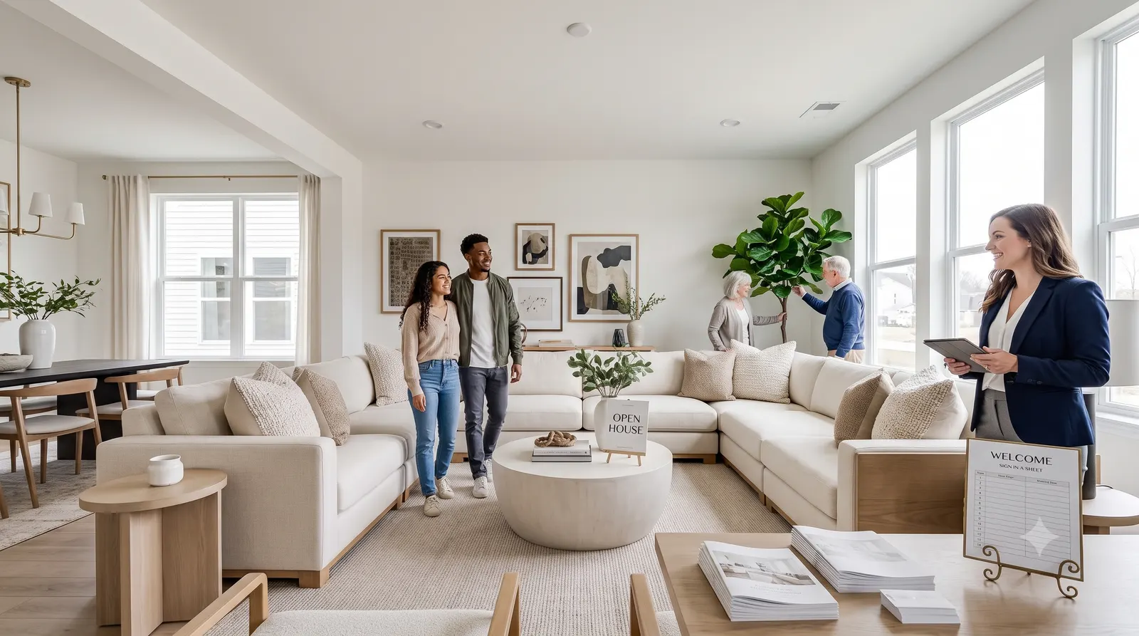 A freshly staged home being marketed to buyers at an open house